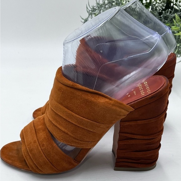 Laurence Dacade Paris Rona Ruched Suede Slide Rust cinnamon Sandals Sz 37.5/US 7 - Picture 8 of 16